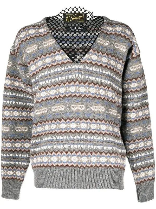 Raf Simons Raf Simons SS22 Mesh Logo Fair Isle Knit Sweater Size US M / EU 48-50 / 2 - 6 Thumbnail