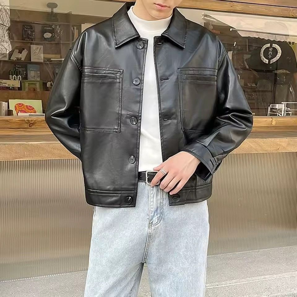 Other Streetwear Casual Basic PU Leather Black Motorcycle Jacket Size US L / EU 52-54 / 3 - 1 Thumbnail