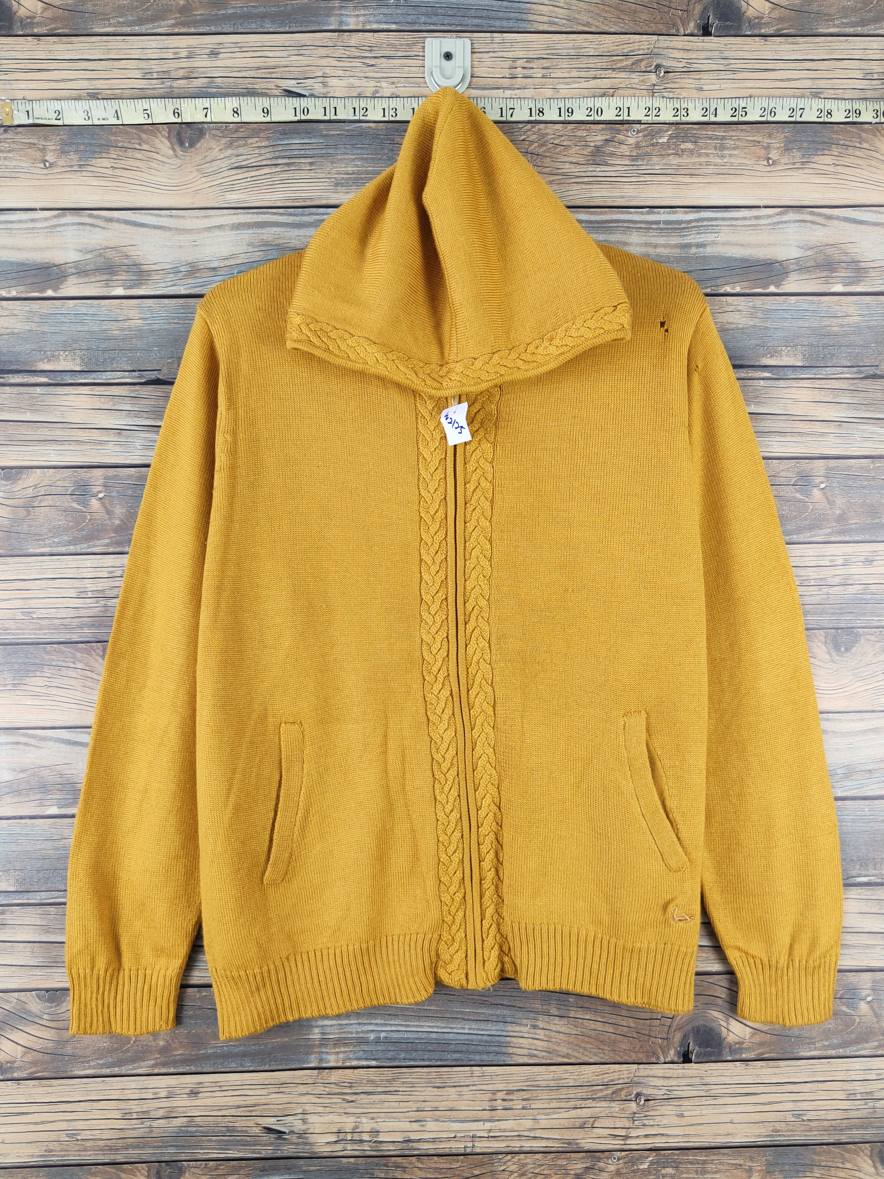 Homespun Knitwear Decoy Mustard Knitwear riped Hoodie Cardigan#W2125 Size L / US 10 / IT 46 - 1 Thumbnail