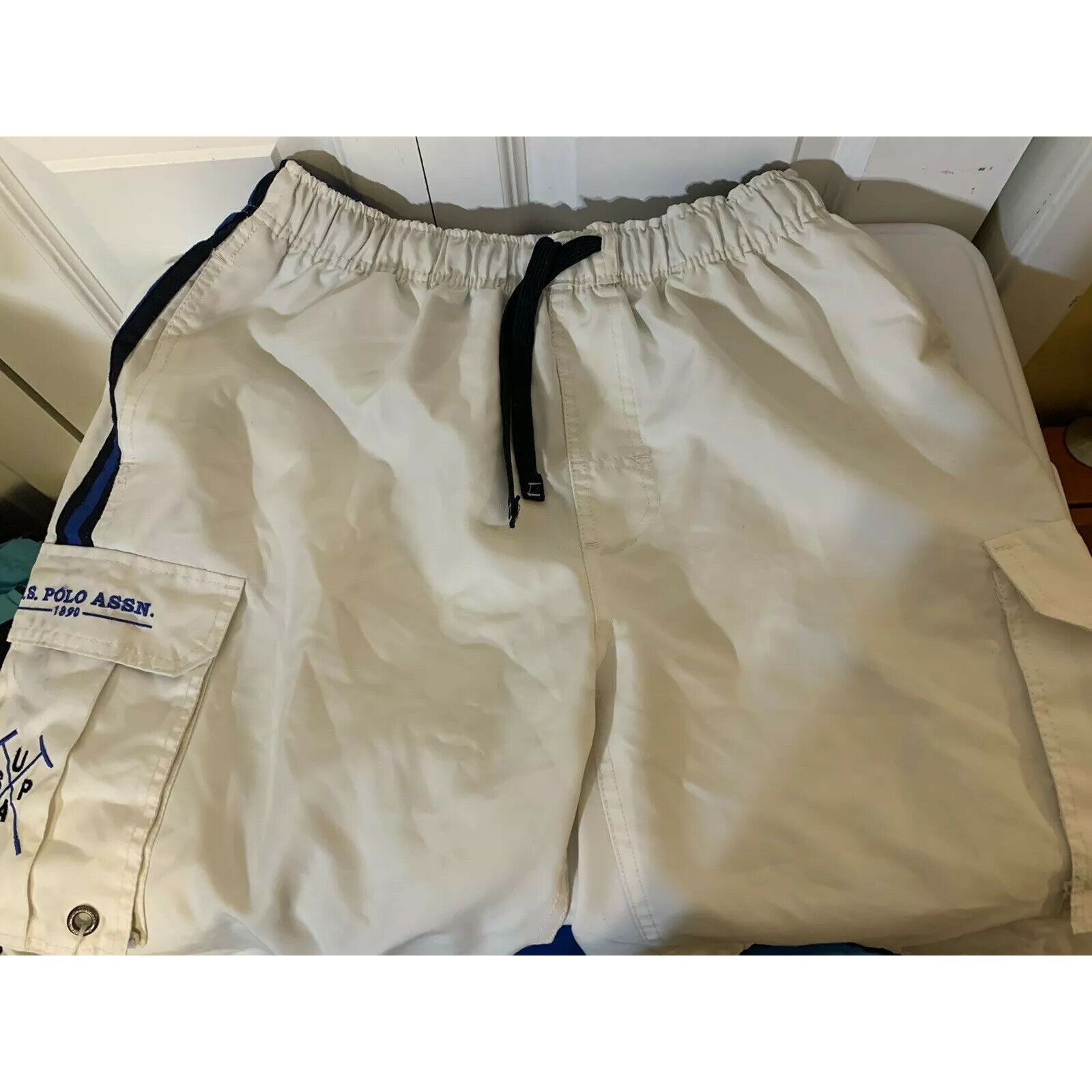 U.S. Polo Assn. U.S. Polo Assn Men's Sz L Swim Trunks Board Shorts White Blu Size US 35 - 3 Thumbnail