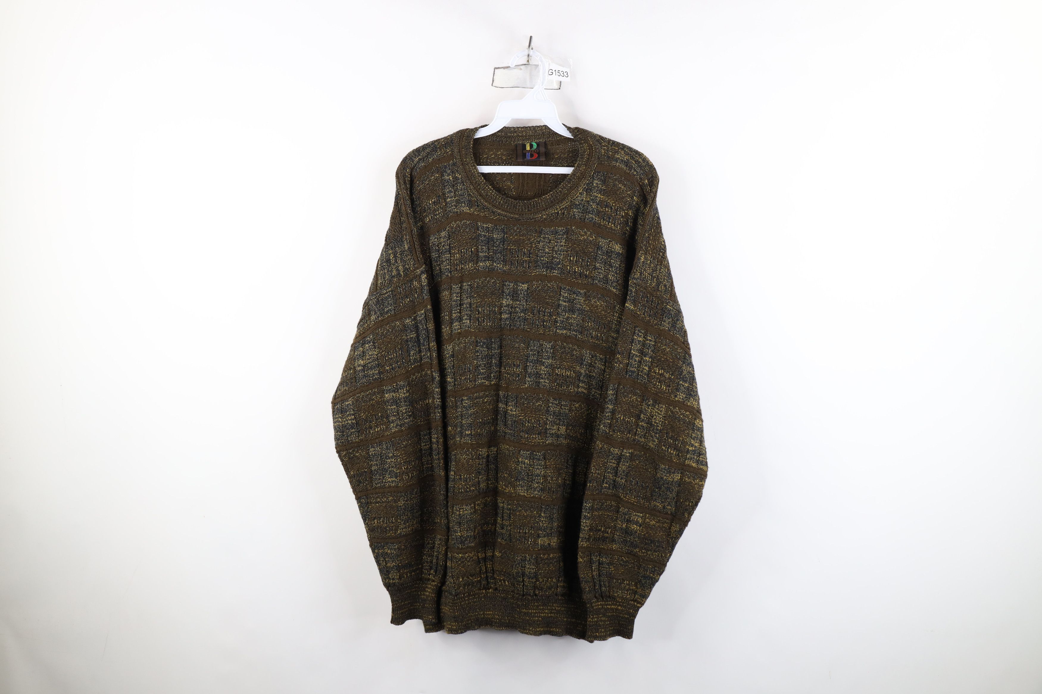 Vintage Vintage 90s Streetwear Tone Knit Crewneck Sweater Plaid Size US L / EU 52-54 / 3 - 1 Thumbnail