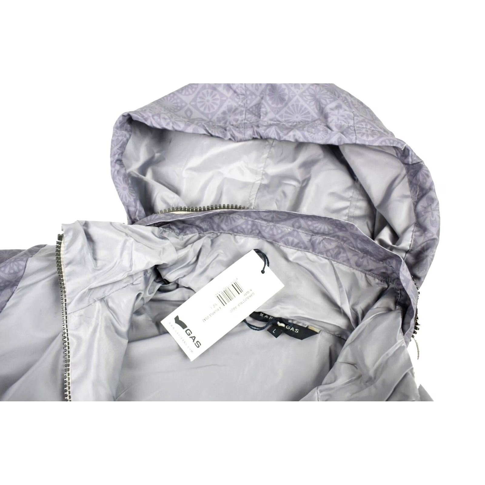 GAS GAS Jacket Mens LARGE Thin Lightweight Hidden Hood Patterned Grey Purple Jacket Size US L / EU 52-54 / 3 - 5 Thumbnail