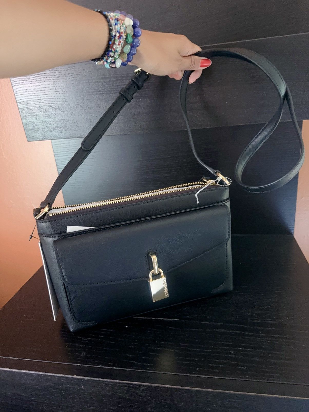 Calvin Klein Adjustable Crossbody Black Purse Clutch Logo