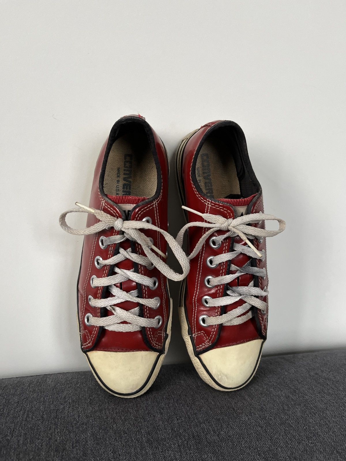 Converse × Vintage 90's Made in USA Converse Red Glossy Patent Leather Sneakers Size US 5.5 / IT 35.5 - 3 Thumbnail