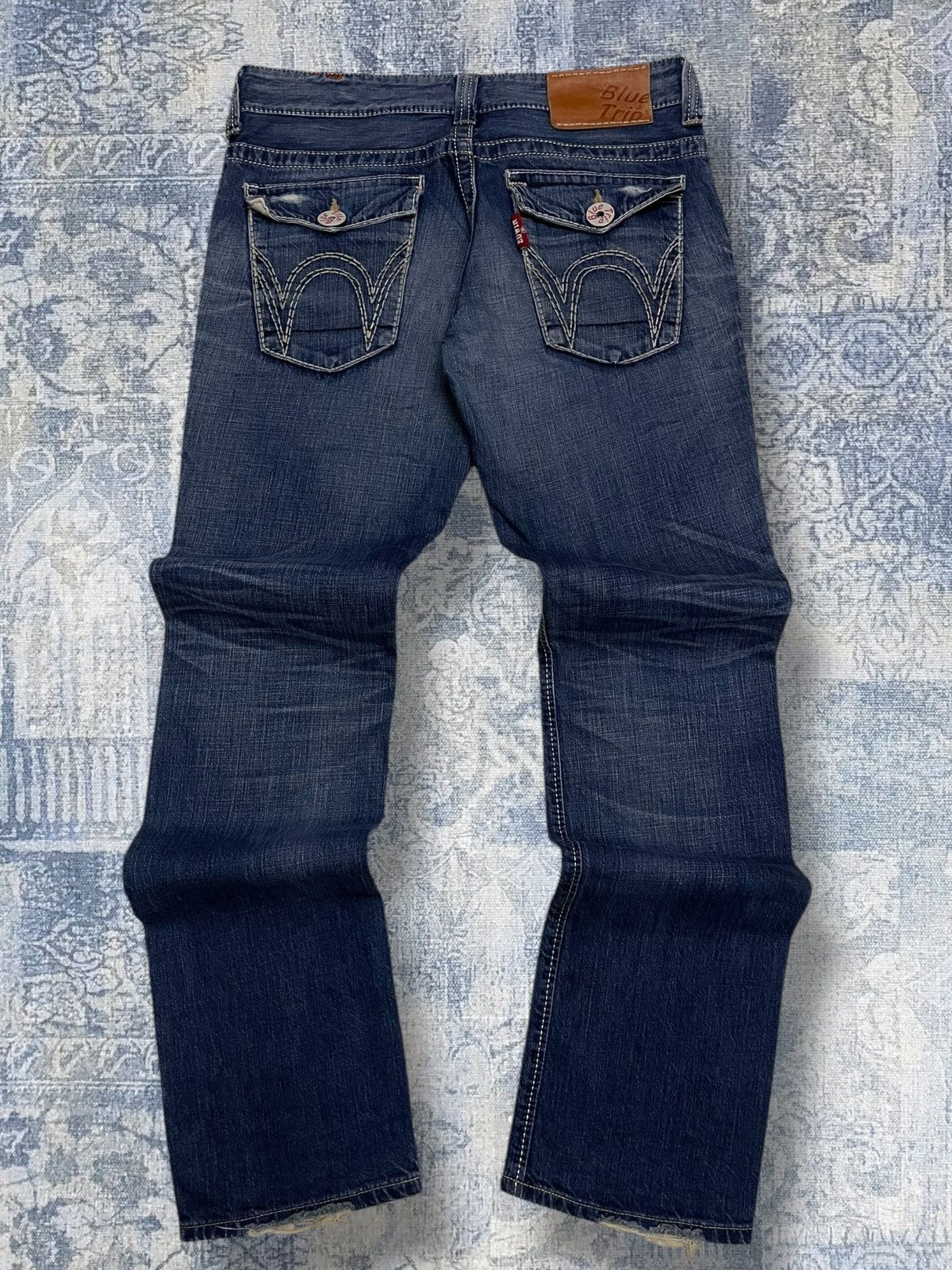 Edwin Vintage 90s Japan Designer Edwin Blue Trip Distressed Denim Size US 32 / EU 48 - 9 Thumbnail