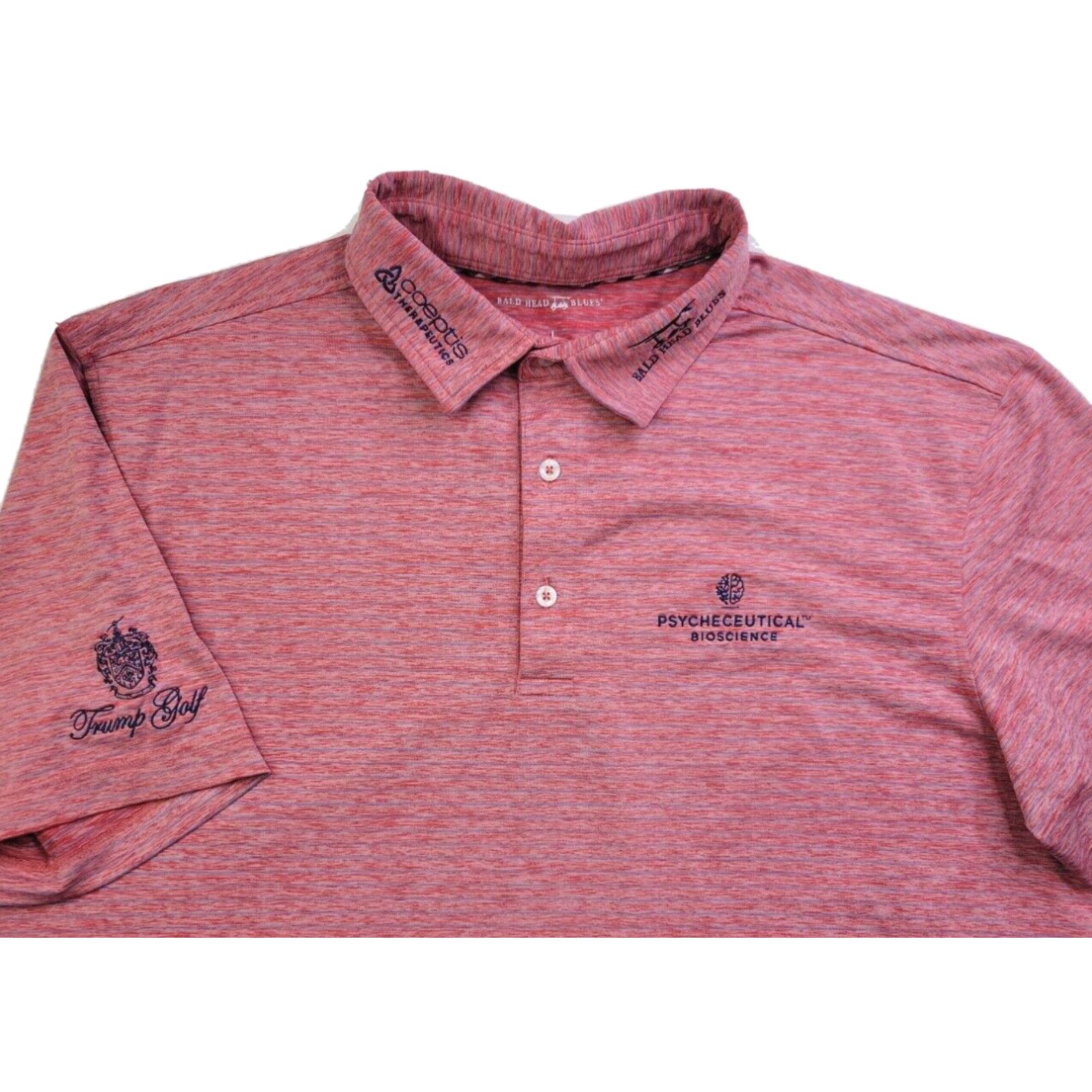 image of Vintage Tour Issue Benny Taylor Men Trump Golf Bioscience Polo Shirt L Red Blue Striped in White (S