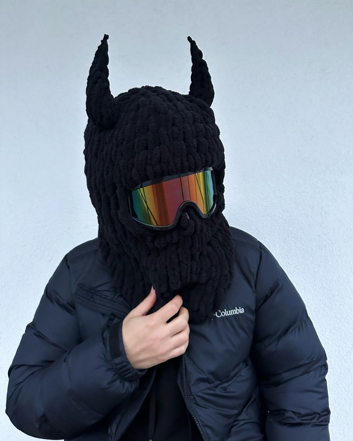 Handmade Helmet cover Devil ski mask with horns . Balaclava black Size ONE SIZE - 2 Thumbnail
