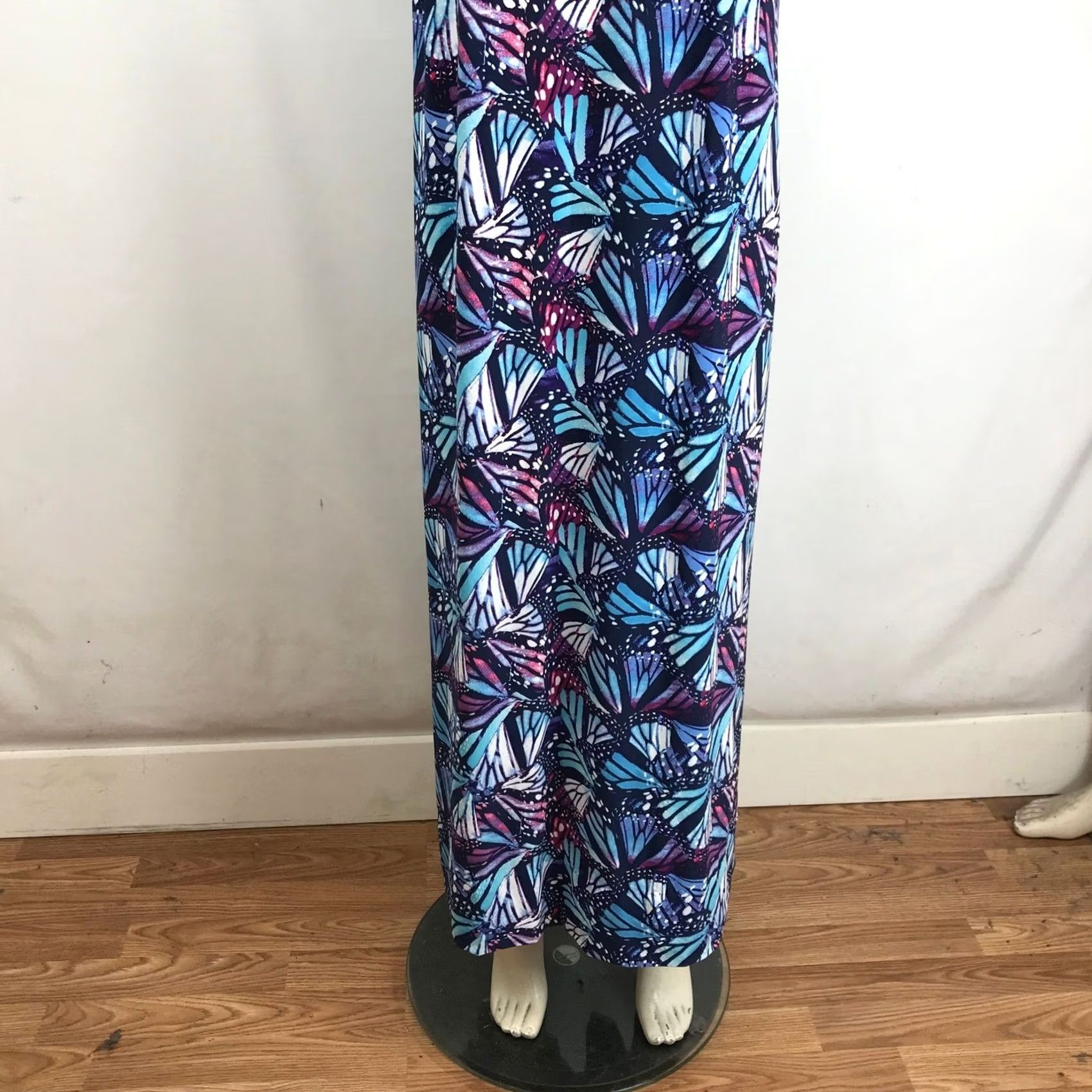 Vintage Roamans Dress Maxi Cold Shoulder Butterfly Wing Print Blue Purple Womens 14/16 M Size XL / US 12-14 / IT 48-50 - 3 Thumbnail