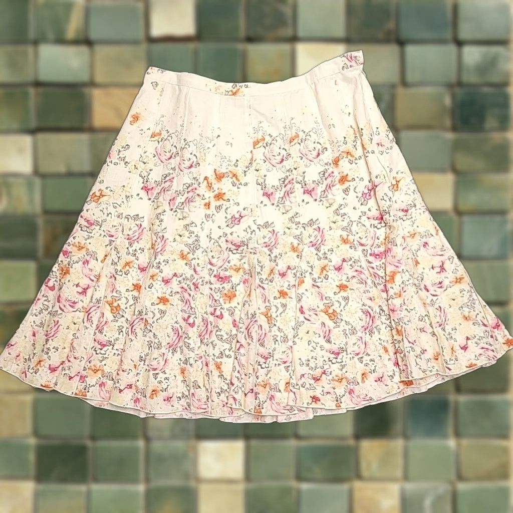 Coldwater Creek Coldwater Creek Linen Blend Floral Pleated Midi Skirt PXL Size 40" / US 18 - 1 Thumbnail