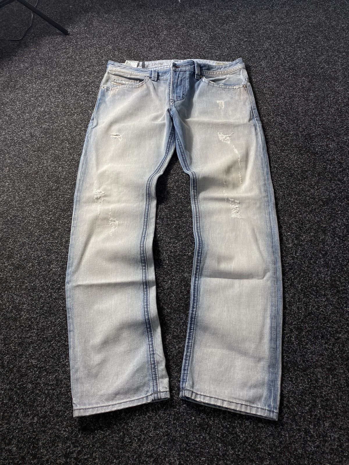 Diesel × Japanese Brand 🔥Diesel Washed Blue White Opium Punk Distressed Jeans Owens Size US 34 / EU 50 - 3 Thumbnail