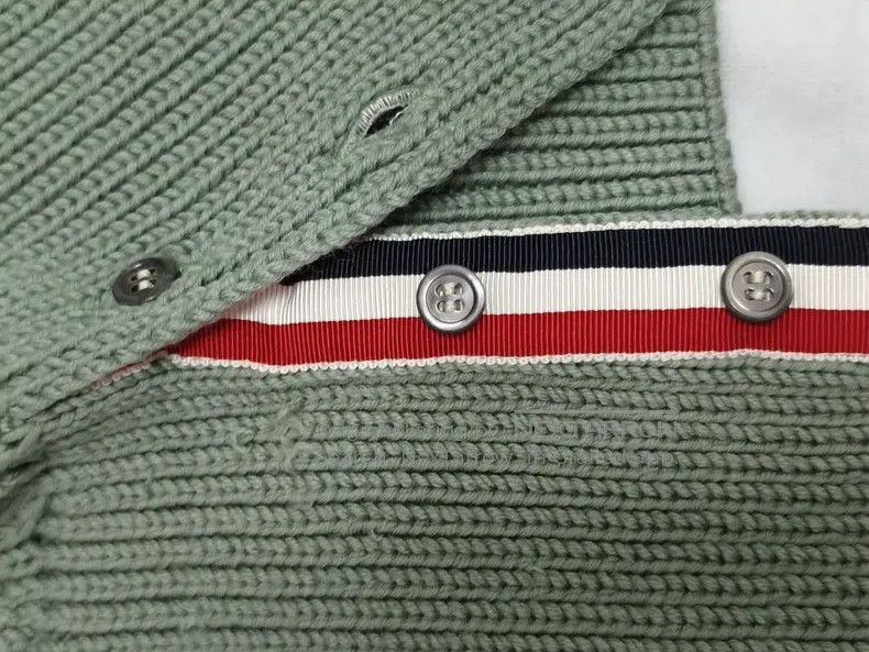 Thom Browne Thom Browne Four Striped Wool Cardigan, Gray Green Size US XXS / EU 40 - 7 Thumbnail