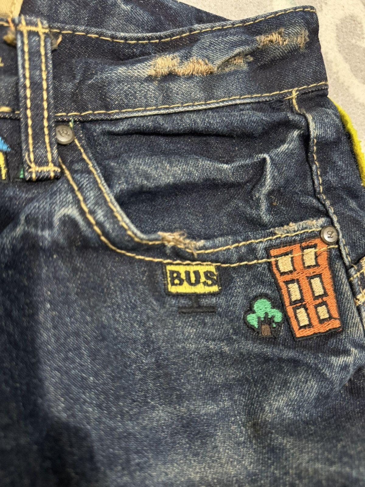If Six Was Nine × Japanese Brand Yoshitomo Nara Lolita Skinny Jeans Embroidery Damage Flare Size US 30 / EU 46 - 5 Thumbnail