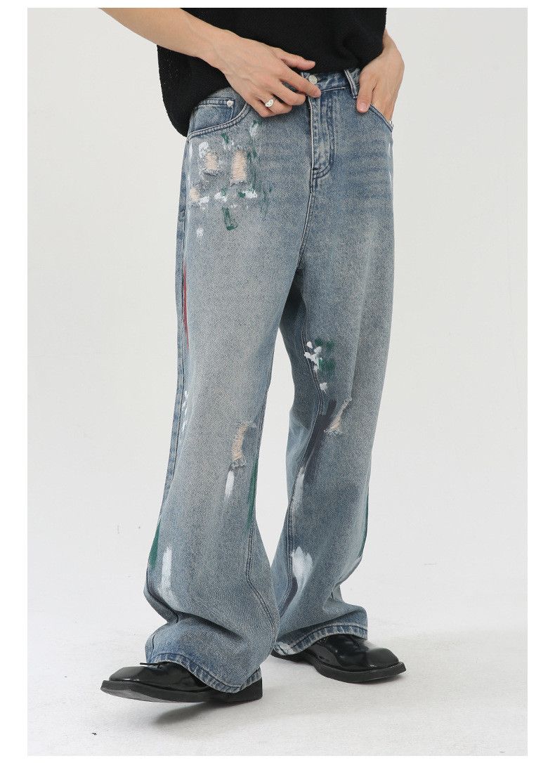 Japanese Brand × Jean Men's casual washed retro ink-splashed straight loose jeans Size US 32 / EU 48 - 2 Thumbnail