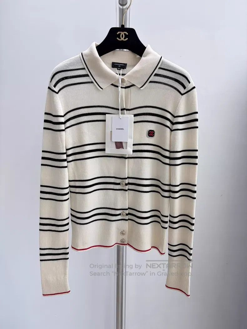 Chanel Chanel Striped knitted polo small cardigan coat Size XXS / US 00 / IT 34 - 1 Thumbnail