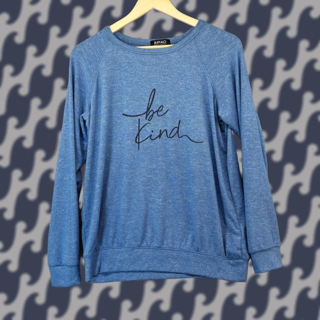 Buffalo David Bitton Buffalo Be Kind Sweatshirt M Blue Men Pullover Crew Neck Long Sleeve Relaxed Fit Casual Sweatshirt Size US M / EU 48-50 / 2 - 1 Thumbnail