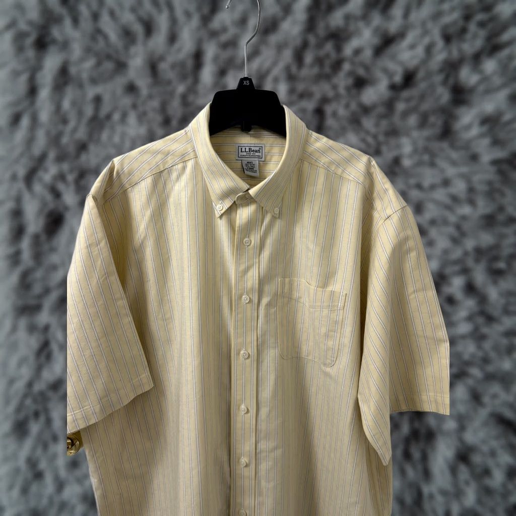 Vintage L.L. Bean Shirt Mens Size 17.5 Yellow Striped Oxford Wrinkle Resistant S/S Button-Up Size US XXL / EU 58 / 5 - 1 Thumbnail