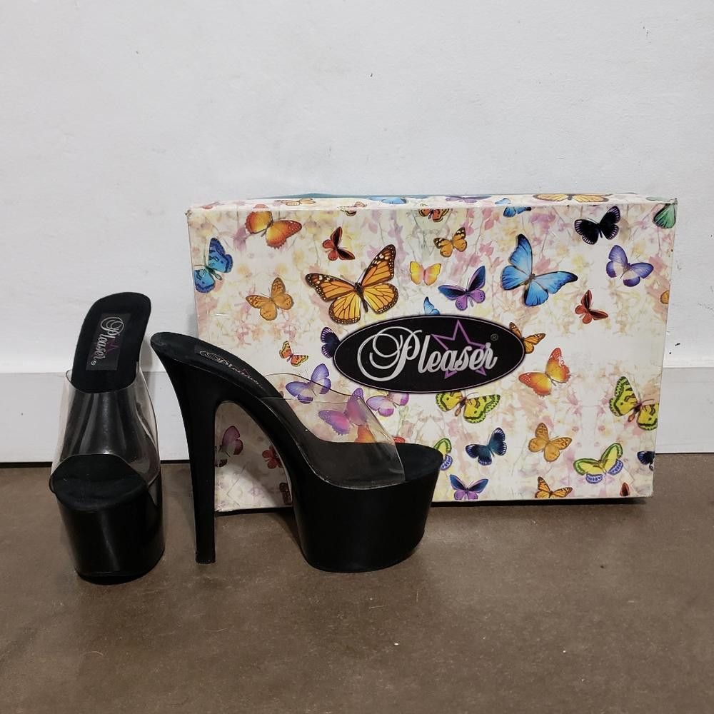 Pleasures Pleaser | Clear-Black | Sky 301 Platform Heels Size US 7 / IT 37 - 1 Thumbnail