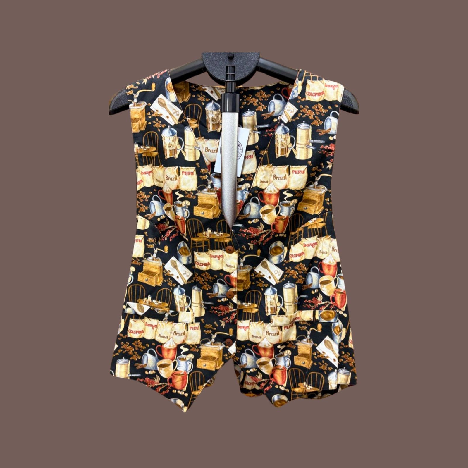 Handmade VTG Novelty Vest | Coffee Print Black XL 90s Unisex Altwear Size US M / EU 48-50 / 2 - 1 Thumbnail