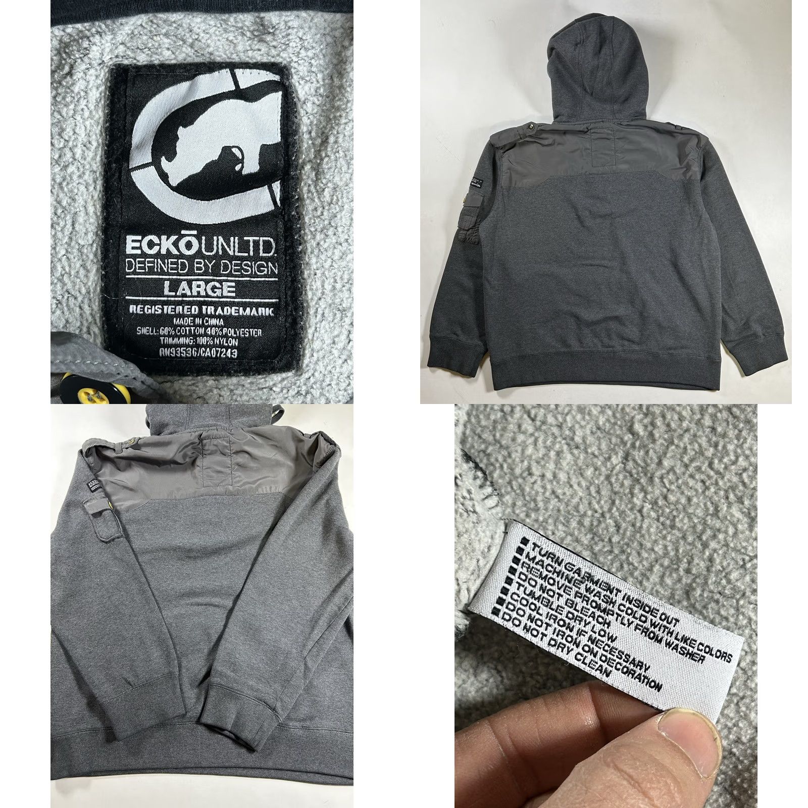 Vintage VINTAGE Eckō Unltd. Raw & Uncut Sweatshirt Gray Y2K Hooded Large Hip Hop Mens Size US L / EU 52-54 / 3 - 9 Thumbnail