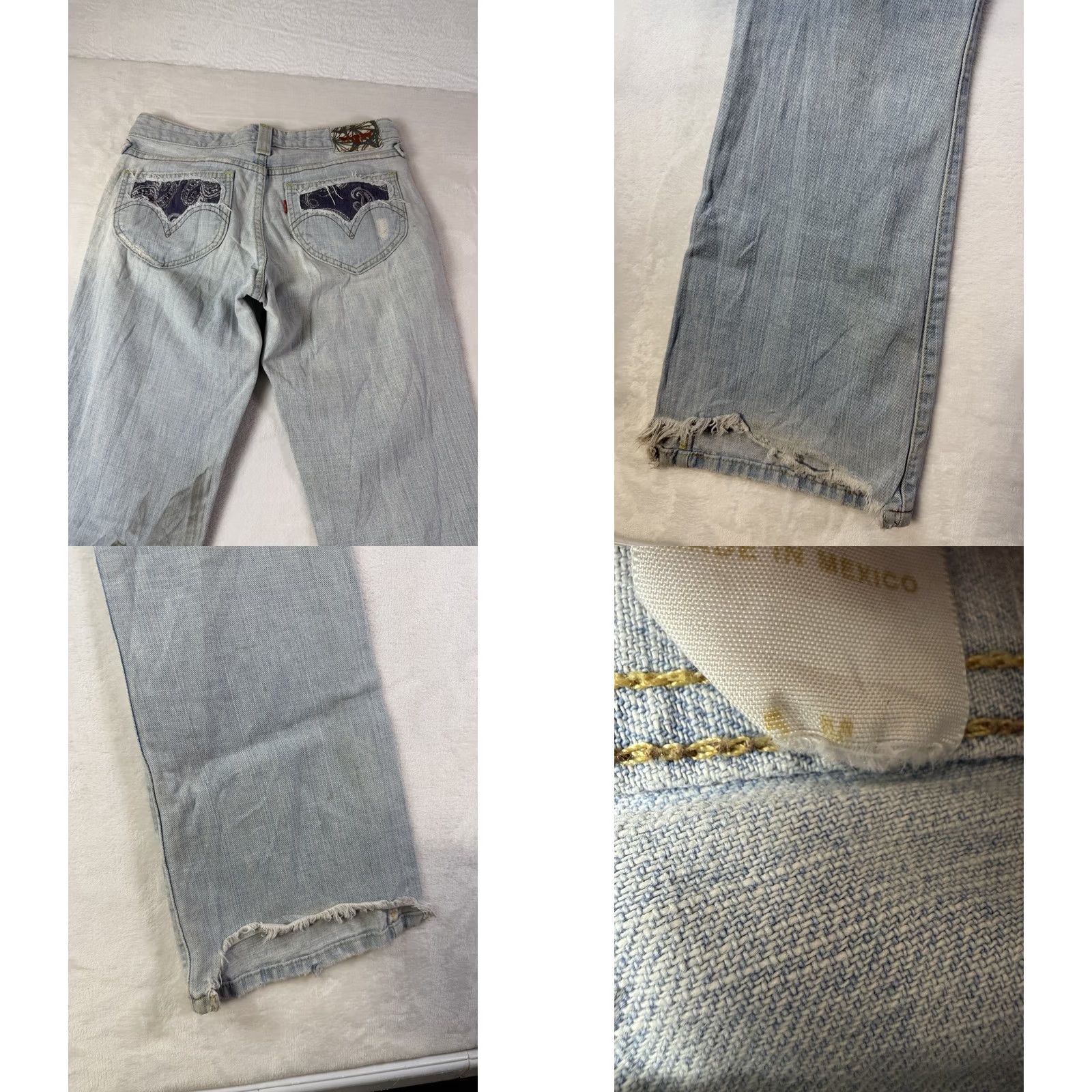 Levi's VINTAGE Levi's 518 Jeans Women's SuperLow Bootcut Size 5M Distressed Stained Y2K Blue denim 30in inseam Mens logo solid 5-Pocket Size 27" / US 4 / IT 40 - 9 Thumbnail