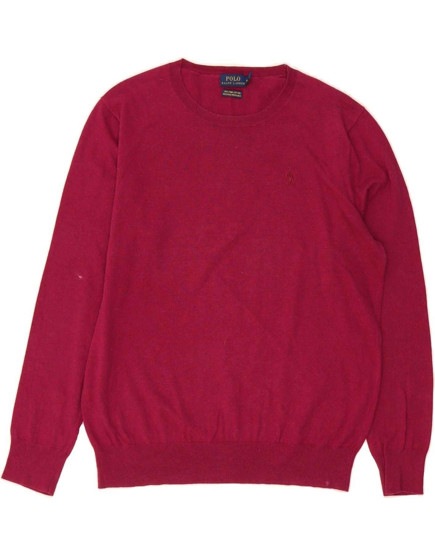 Polo Ralph Lauren Womens Boat Neck Jumper Sweater UK 14 Medium Pink Cotton Size M / US 6-8 / IT 42-44 - 1 Thumbnail