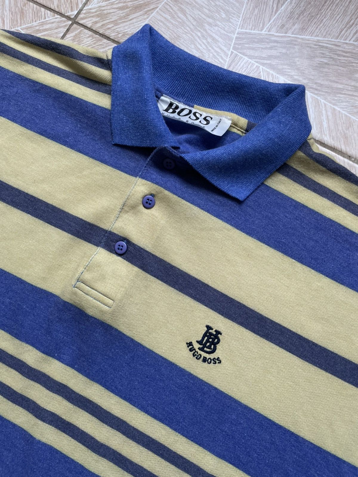 Hugo Boss Retro Vintage Luxury Rare Hugo Boss Logo Italy Striped Polo Size US L / EU 52-54 / 3 - 2 Thumbnail