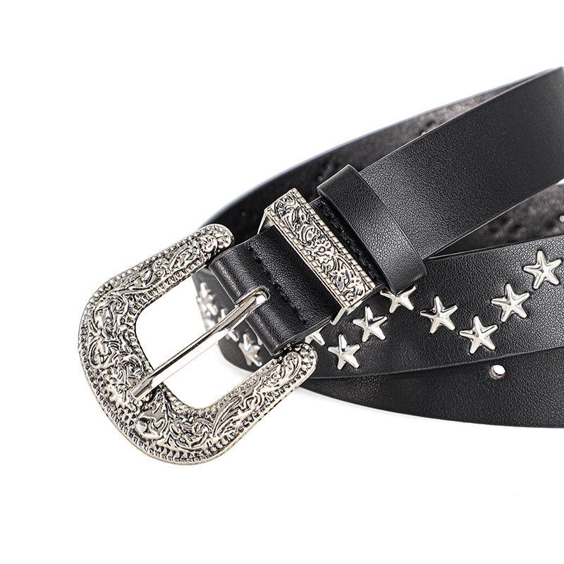 Jewelry Pentagram Rivet Vintage Carved Buckle PU Belt Size ONE SIZE - 1 Thumbnail