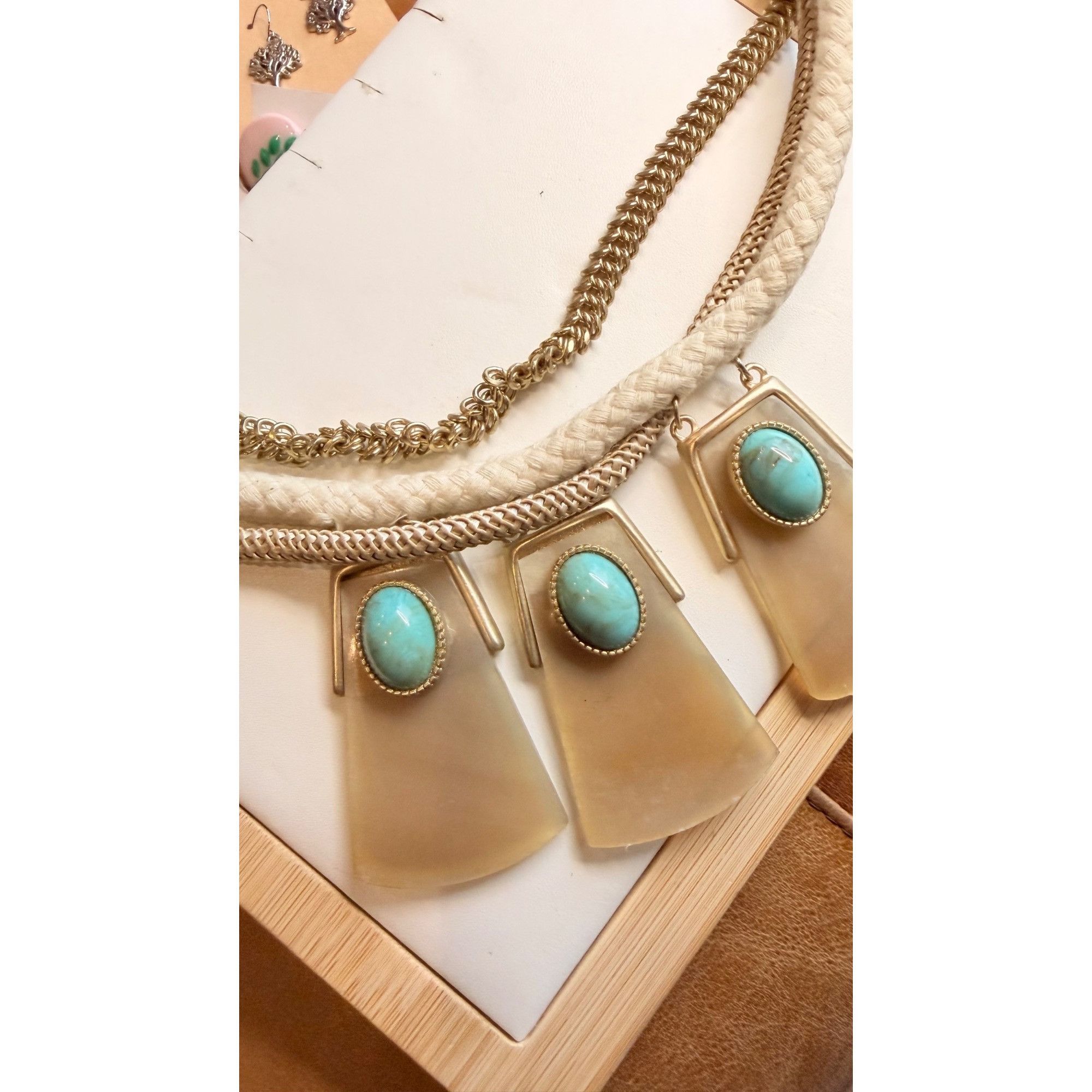 Chicos Chicos Statement Necklace With Braided Rope Gold Chains & Fa Size ONE SIZE - 3 Thumbnail