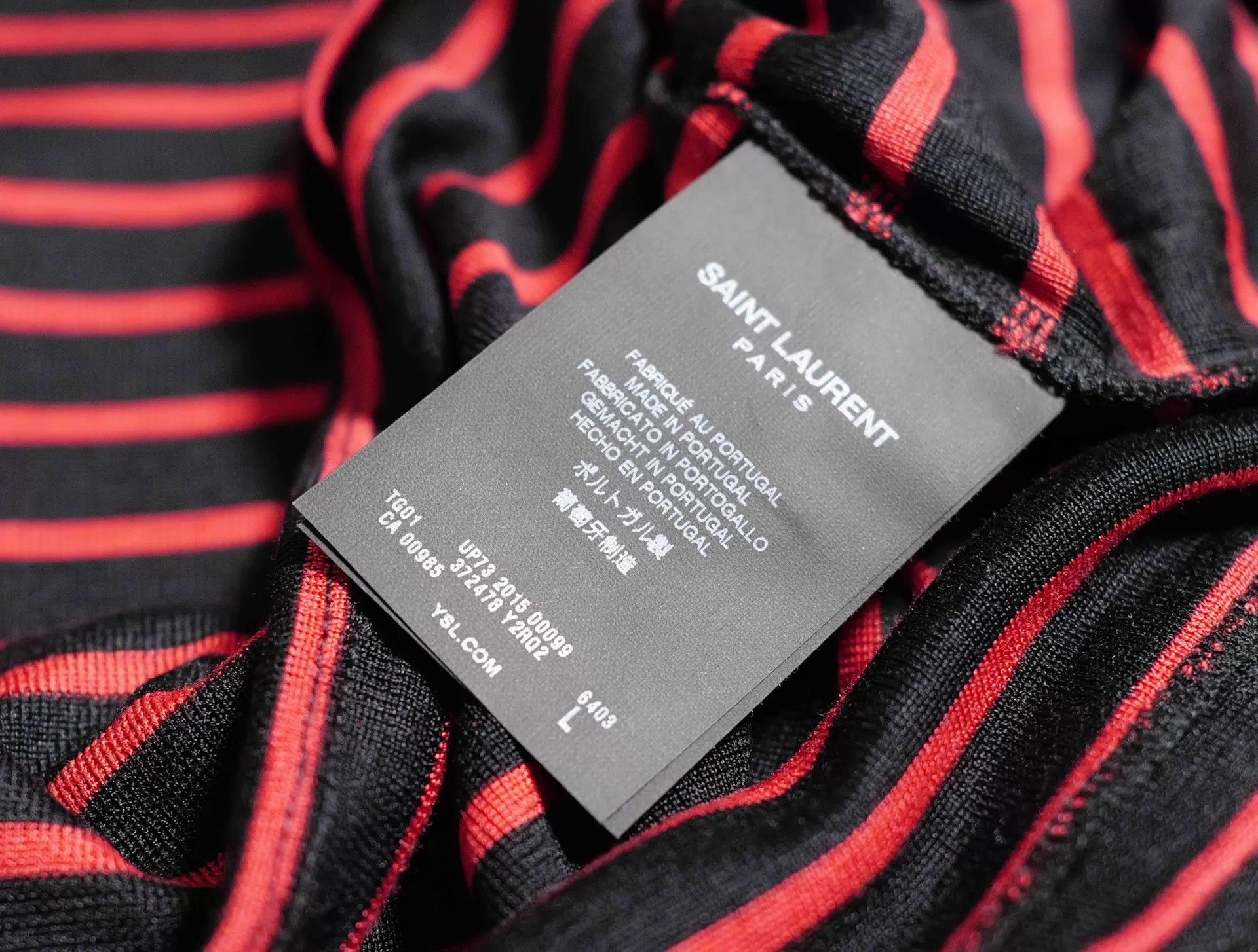 Saint Laurent Paris SLP 15AW Black Red Striped Silk Pocket Tee L Size US L / EU 52-54 / 3 - 4 Thumbnail