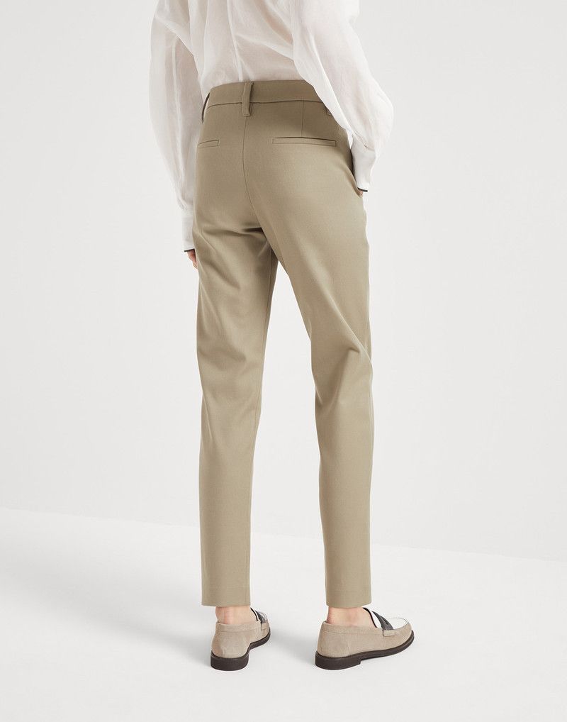 Brunello Cucinelli o1la1rc1a0326 Stretch Cover Slim Fit Trousers in Beige Size 25" / US 0 / IT 36 - 3 Thumbnail