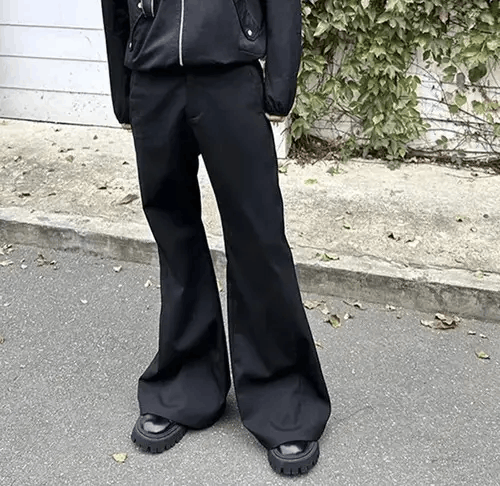Cotton Embroidery Baggy Black Flare Pants