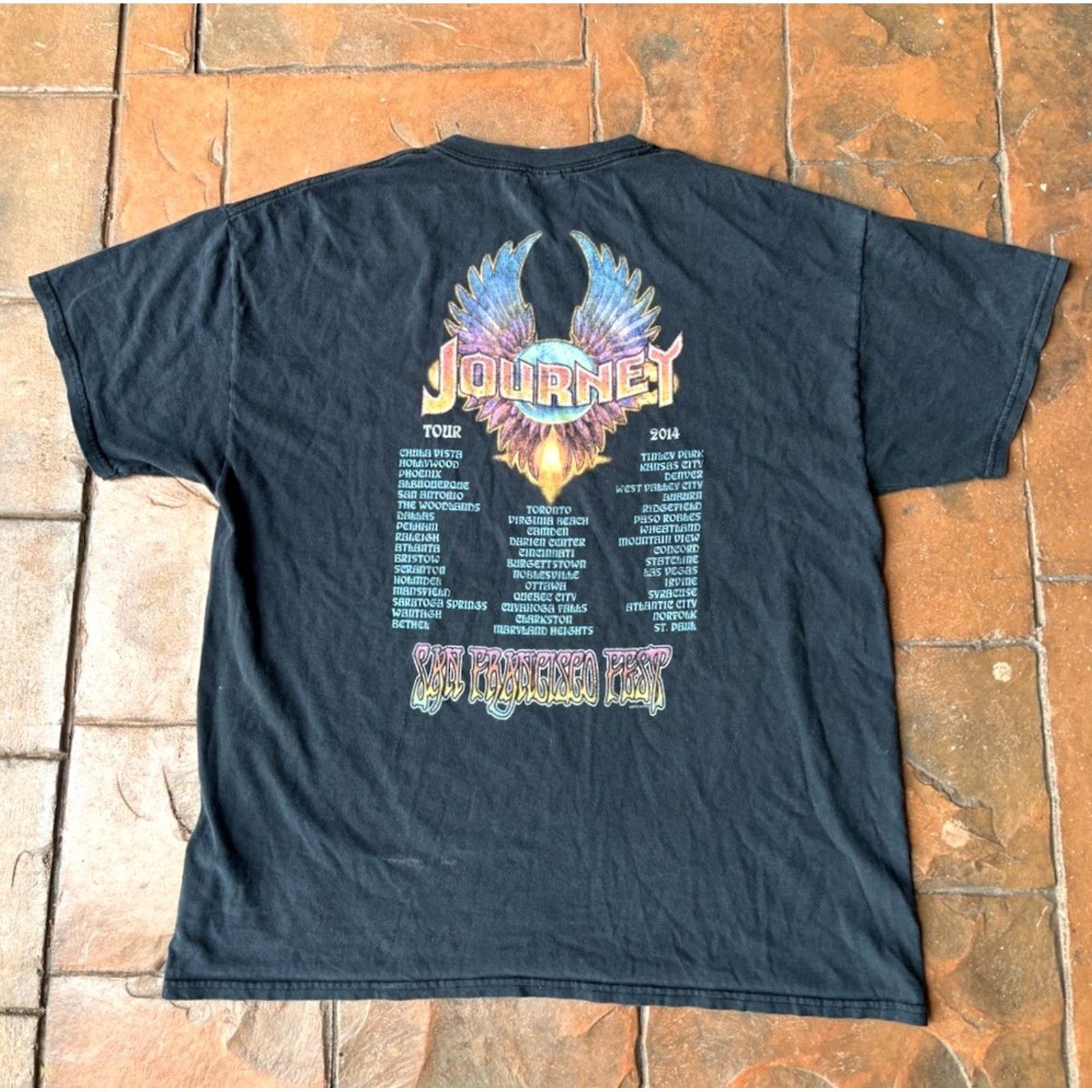 Gildan Journey Band 2014 Tour T Shirt XL Black Double-Sided Crew Neck Short Sleeve Men Gildan Cotton Blend Jersey Size US M / EU 48-50 / 2 - 3 Thumbnail
