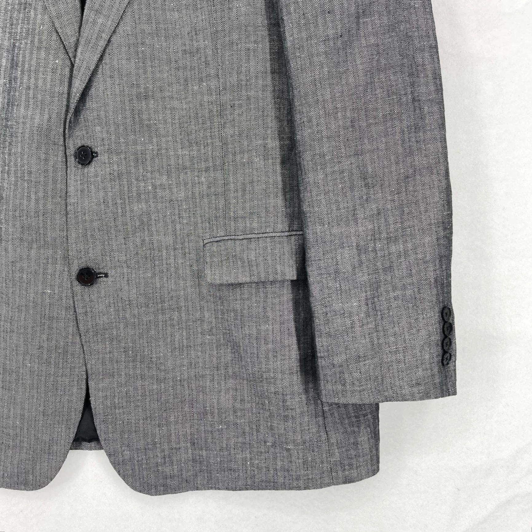 Tommy Hilfiger VINTAGE Tommy Hilfiger Blazer Mens 44L Black White Herringbone Linen 2 Button Lined Size 44R - 3 Thumbnail