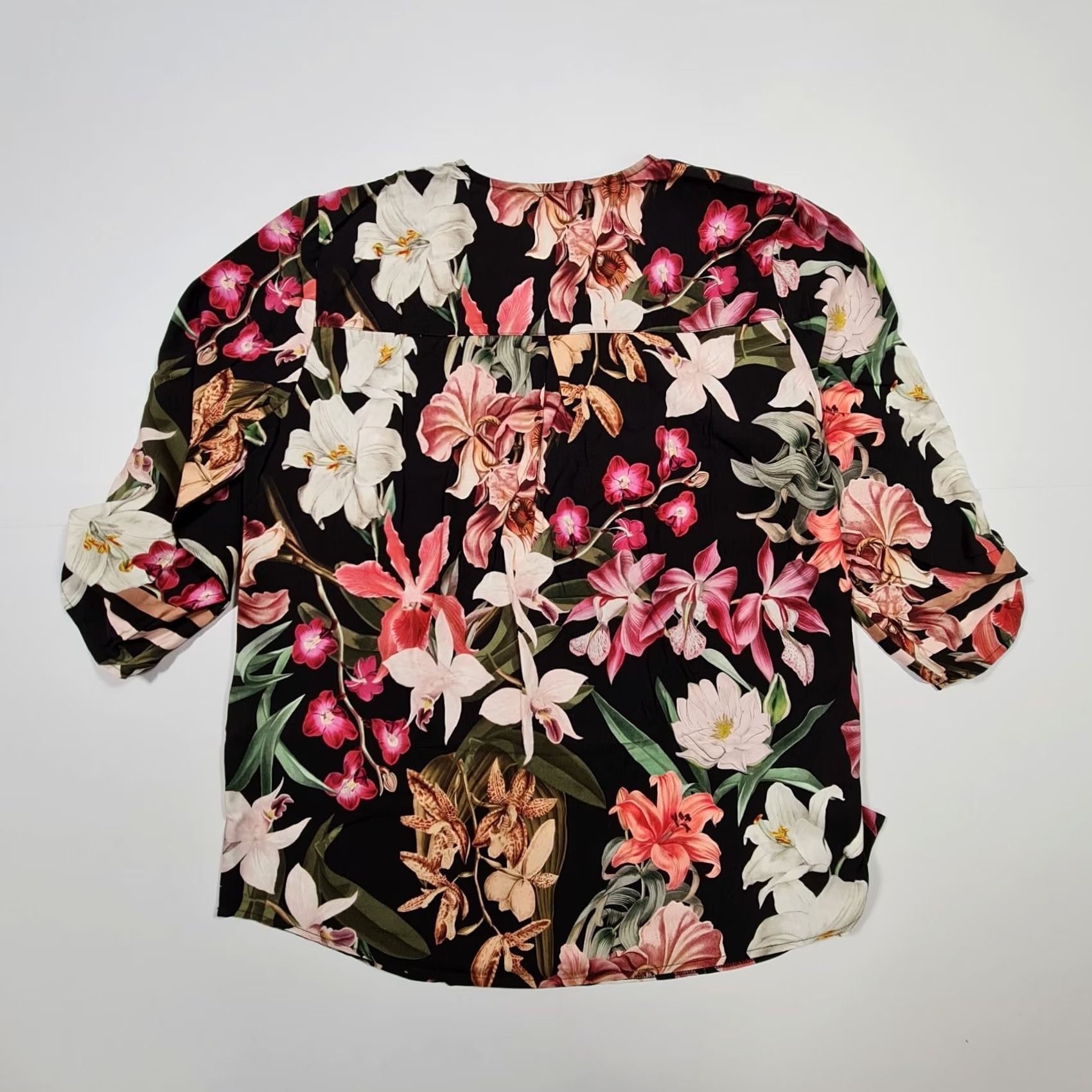 CO Betty & Co Blouse Black 12 UK Floral 3/4 Sleeve V-Neck Logo Womens Blouse Size XL / US 12-14 / IT 48-50 - 6 Thumbnail