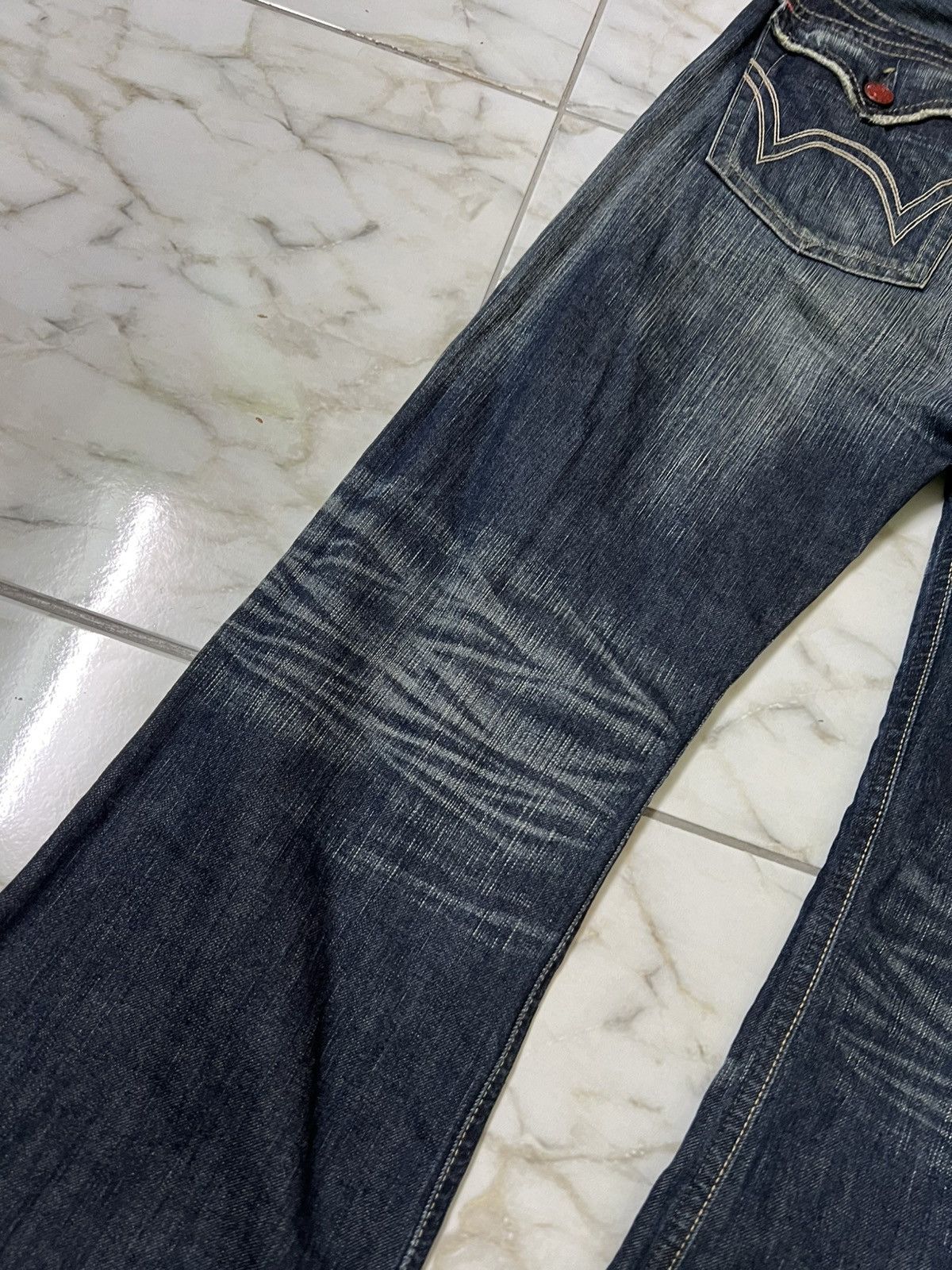 Edwin 💥Flare💥Vintage Edwin 503 Blue Trip Distress Jean Size US 36 / EU 52 - 12 Thumbnail