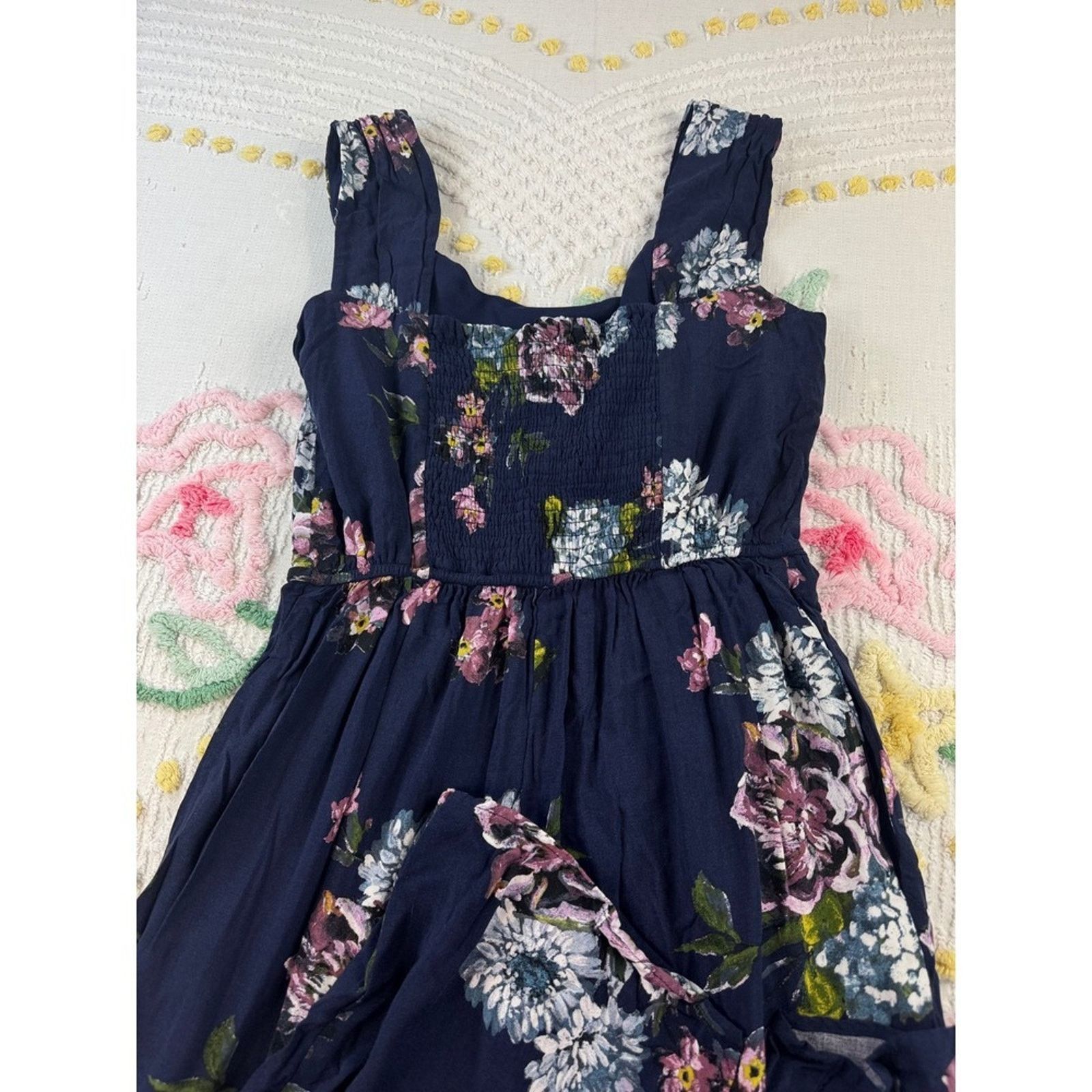 & Other Stories Bohemian Collective Navy Floral‎ Wide Leg Jumpsuit Smocked S Size 22" - 9 Thumbnail