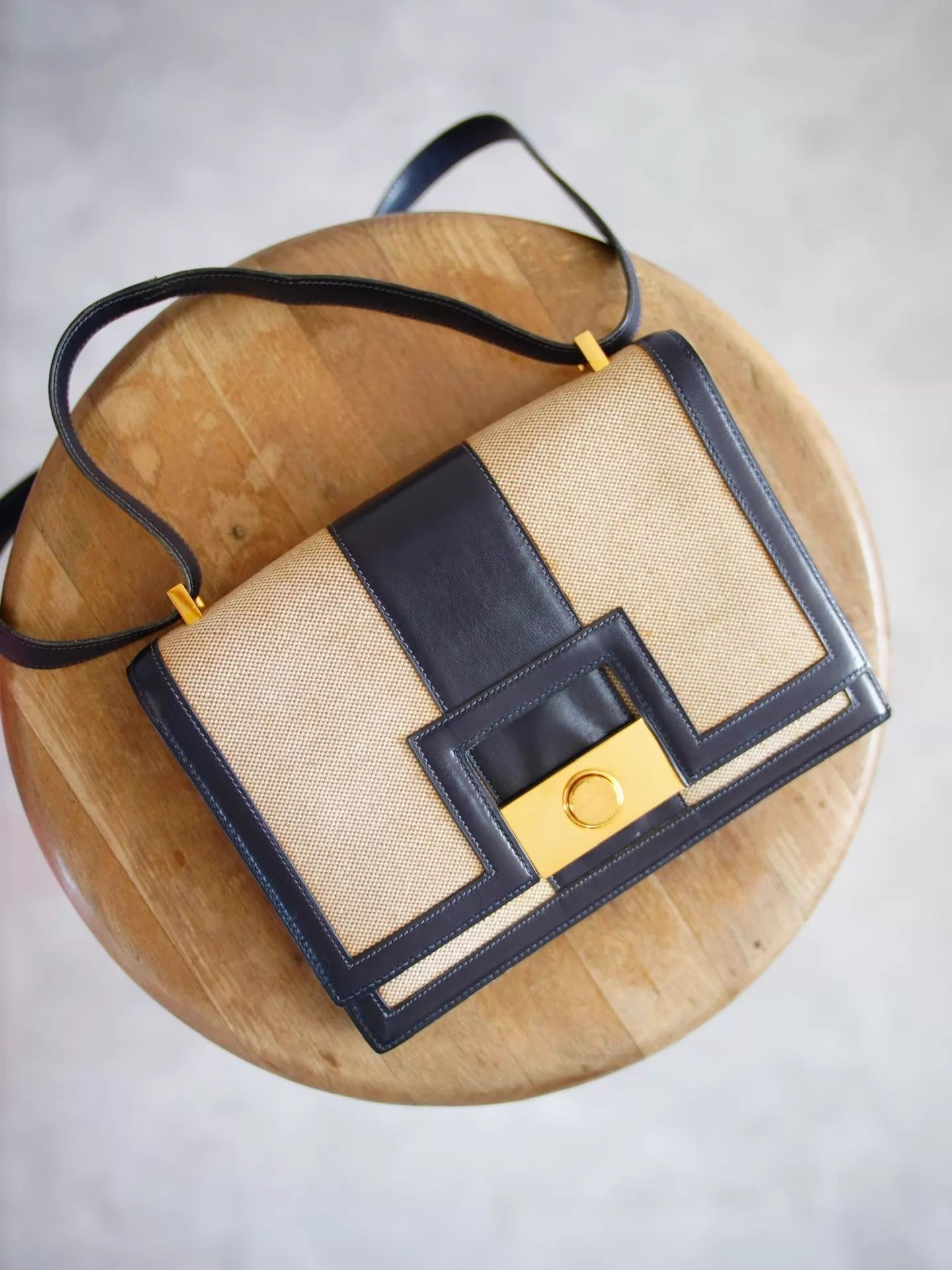 Hermes Hermes Vintage Navy Blue Canvas Old Money Kelly Shoulder Bag Size ONE SIZE - 2 Thumbnail