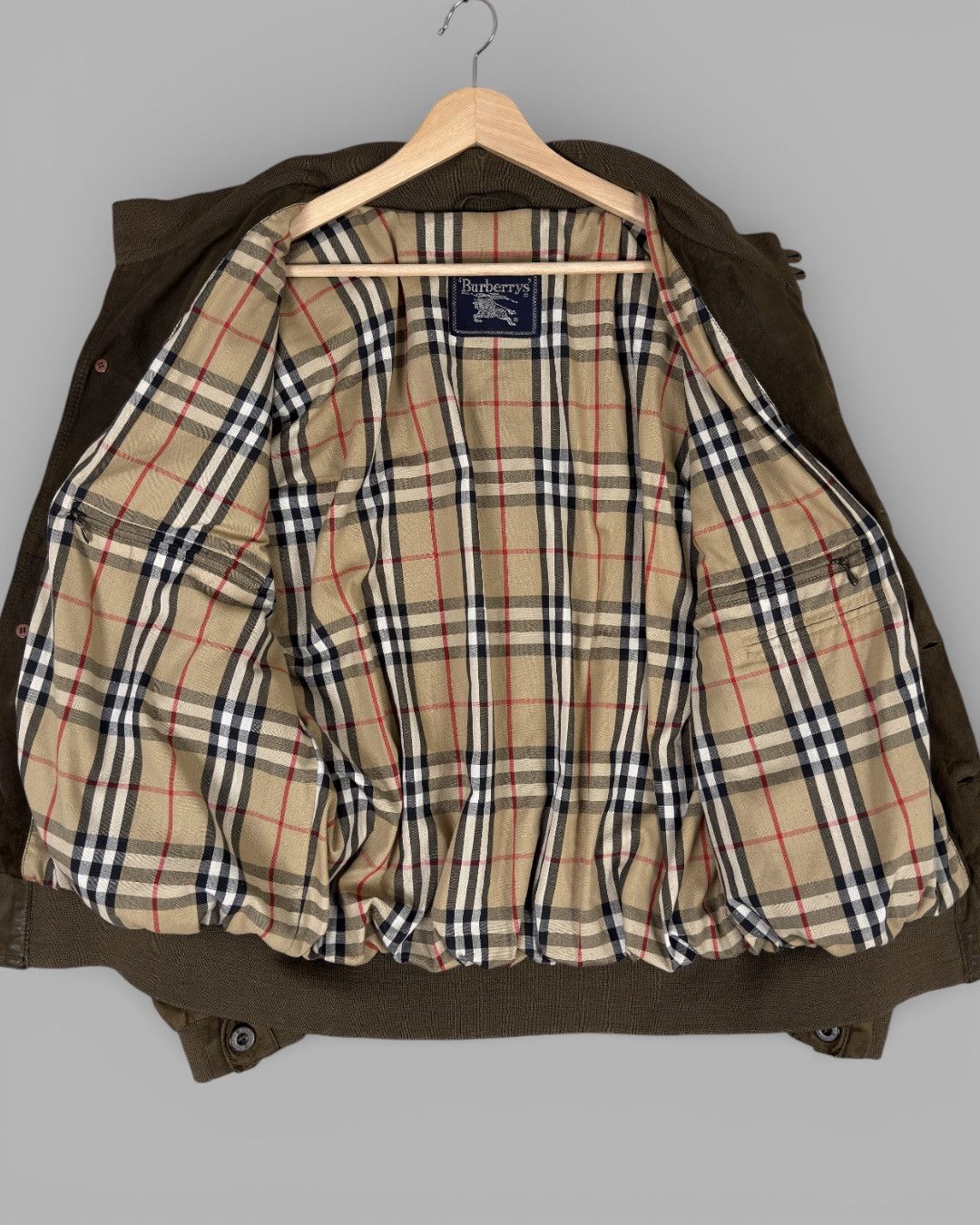 Burberry 80's BURBERRYS Nova Check Lined Suede Leather Bomber Jacket Size US L / EU 52-54 / 3 - 4 Thumbnail