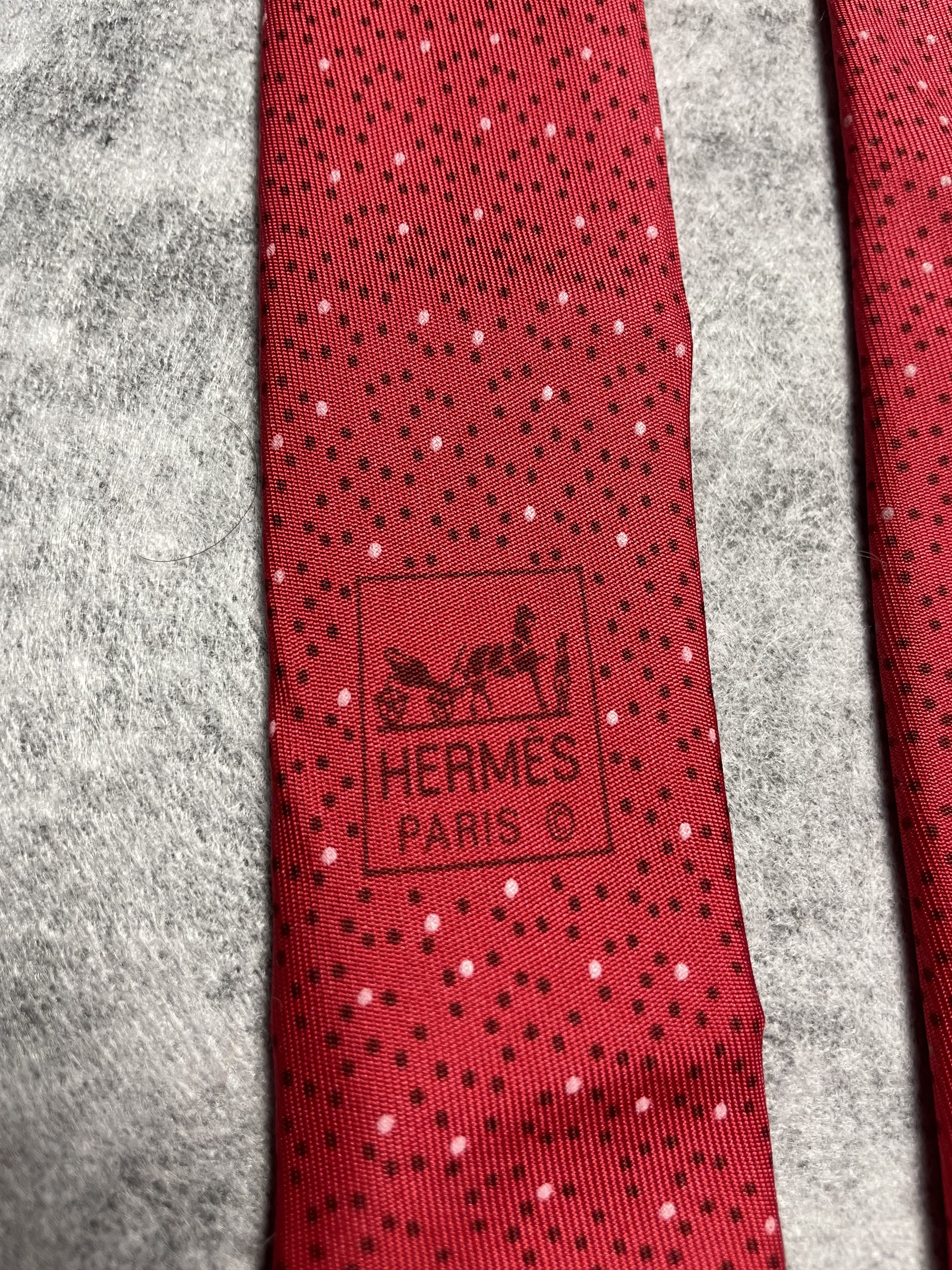 Hermes HERMES Paris 7902 MA Polka Dot Pattern Red Silk Tie Size ONE SIZE - 8 Thumbnail
