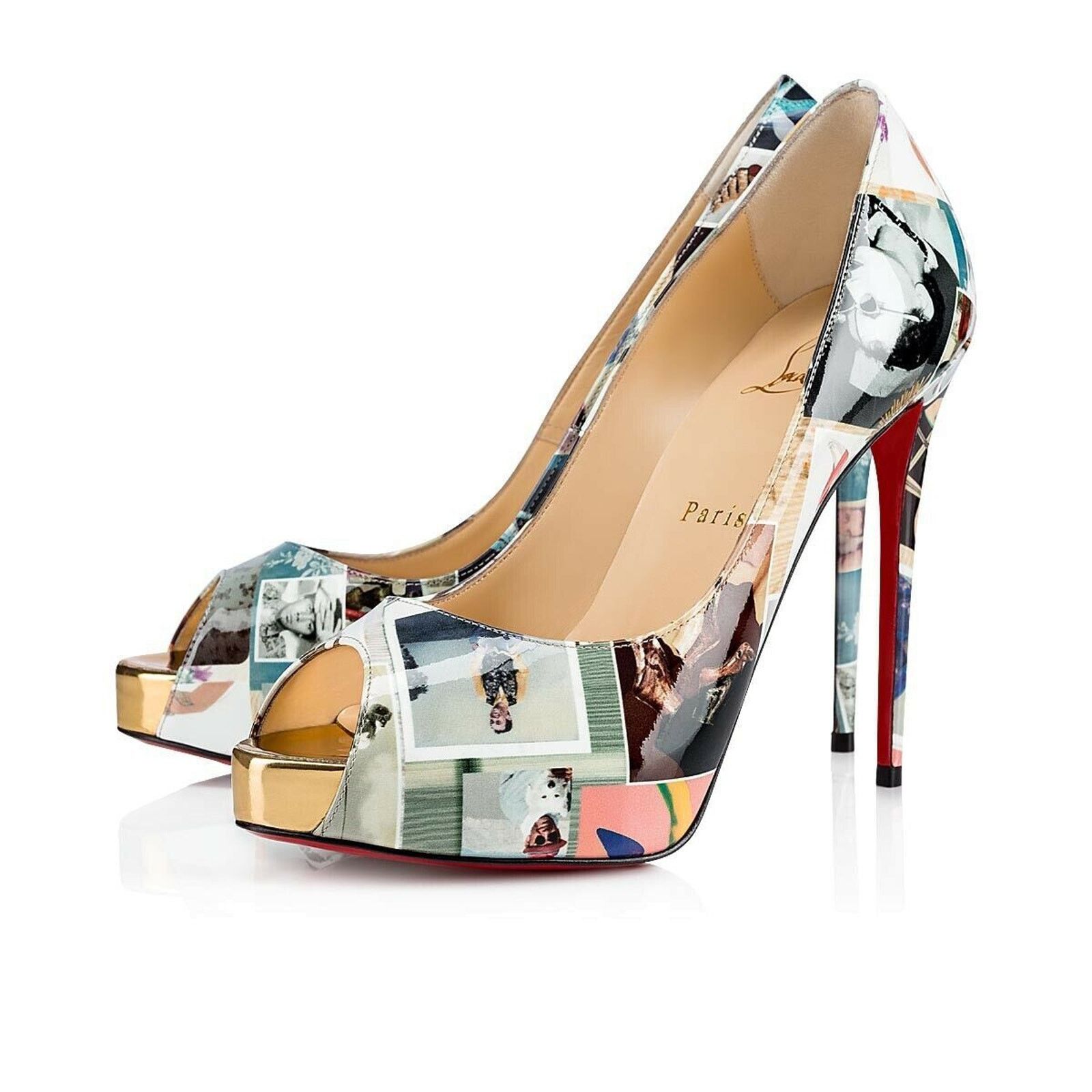 Christian Louboutin New Very Prive 120 Patent Collage Multi Gold Heel Pump 37 Size US 7 / IT 37 - 1 Thumbnail