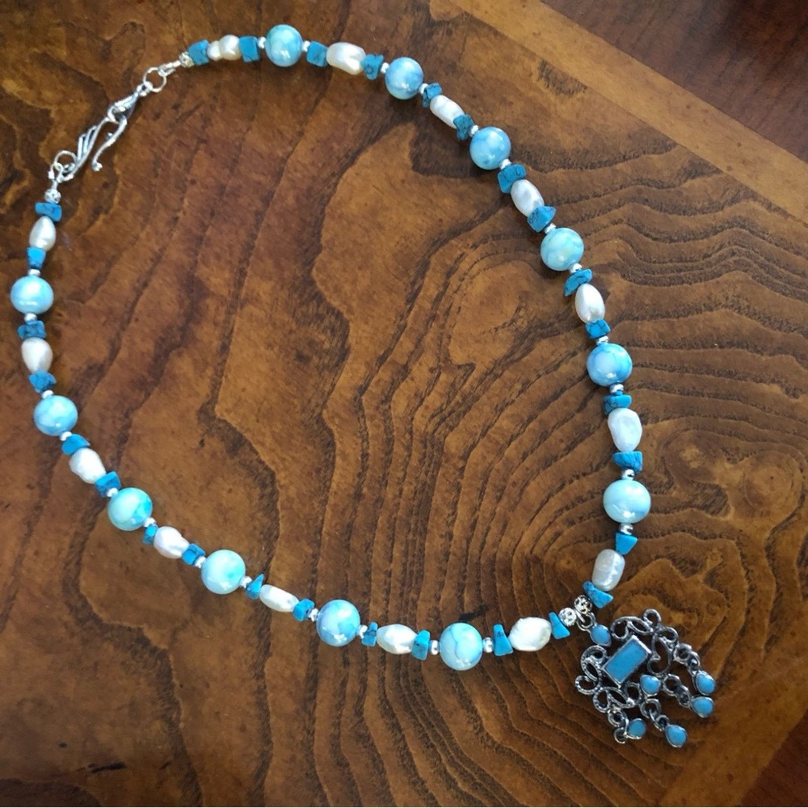 Handmade Handcrafted howlite genuine pearl dyed agate beaded necklace Size ONE SIZE - 8 Thumbnail