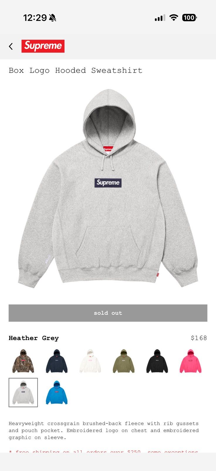 Supreme Grey navy box logo hoodie medium 2025 Size US M / EU 48-50 / 2 - 2 Thumbnail