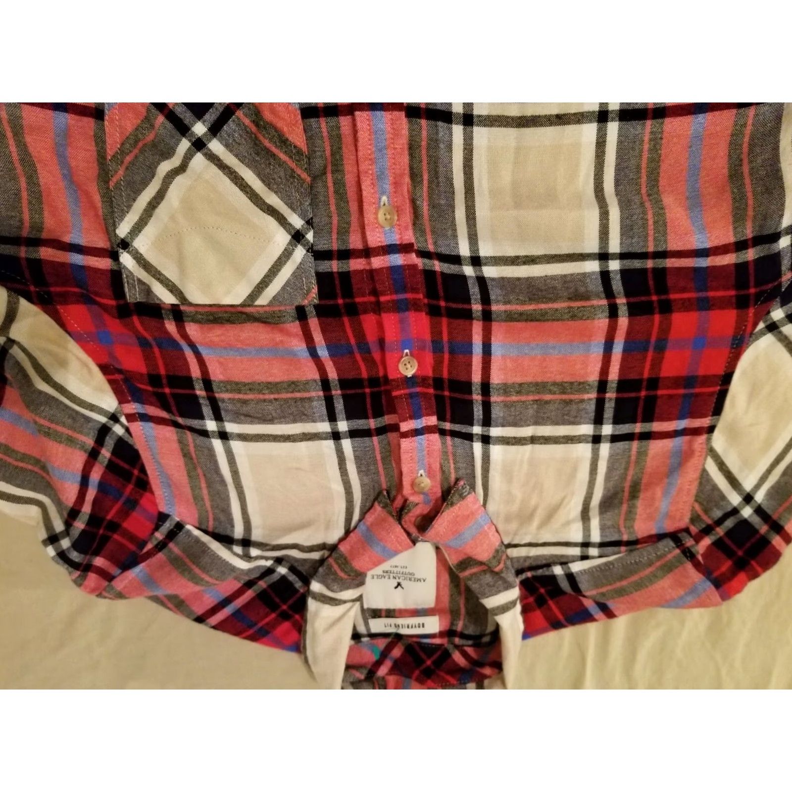 American Eagle Outfitters Womens American Eagle Outfitters Blouse Shirt M Red Cotton Button Dress-Style Top Size M / US 6-8 / IT 42-44 - 4 Thumbnail