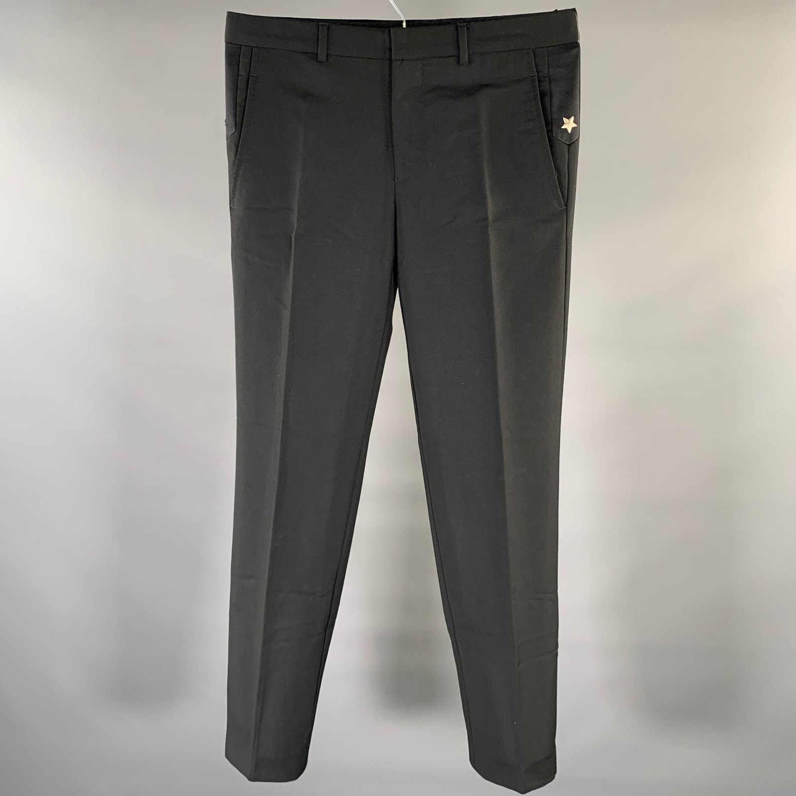Givenchy GIVENCHY Size 32 Black Star Wool Blend Flat Front Pants Size US 32 / EU 48 - 1 Thumbnail