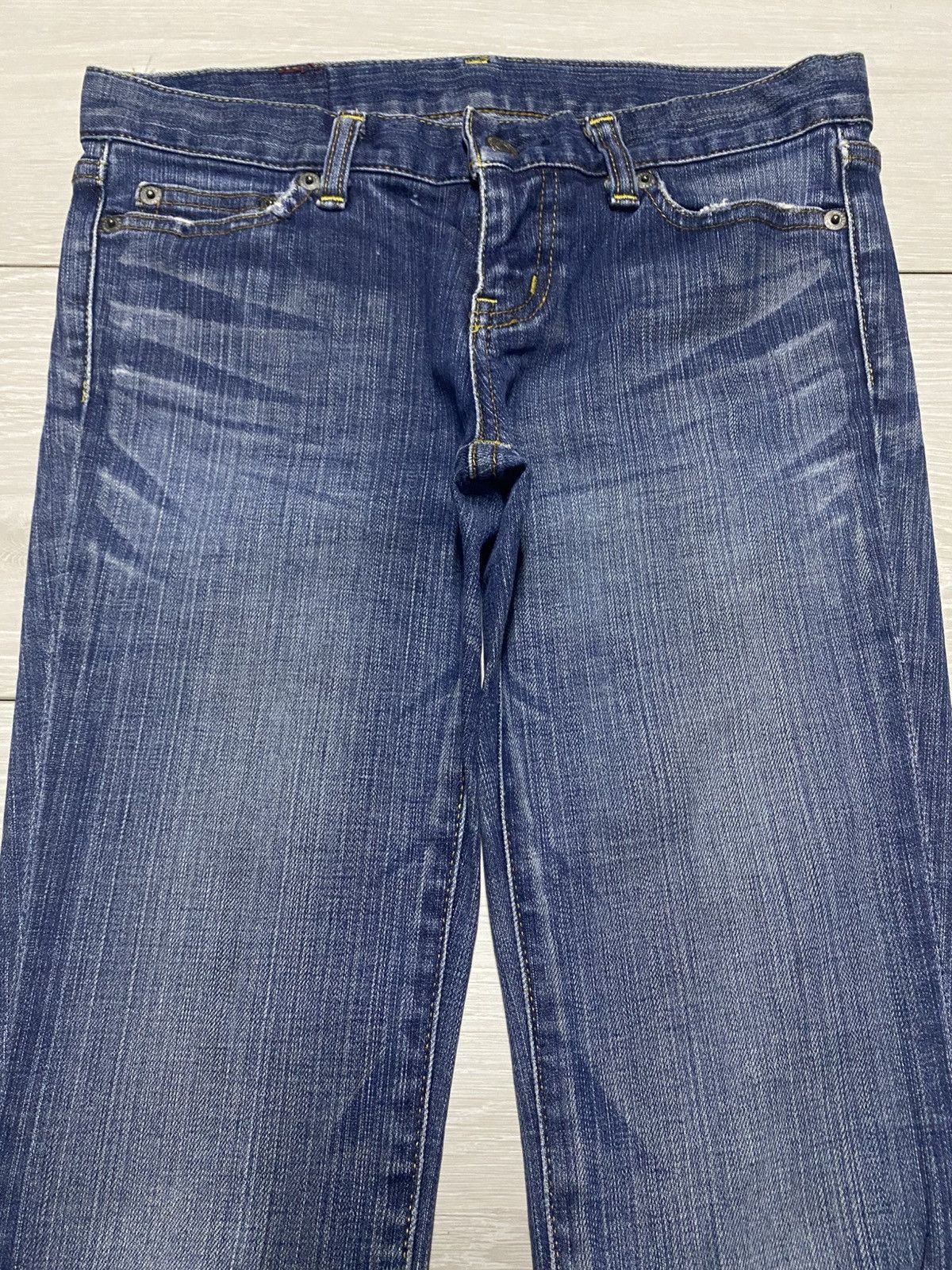 Japanese Brand Moussy Blue Wash Distressed Flare Jeans