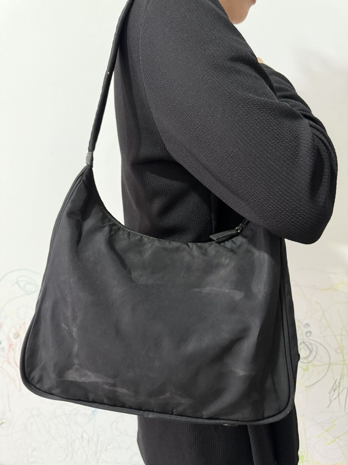 Vintage Prada Black Shoulder Hobo Bag
