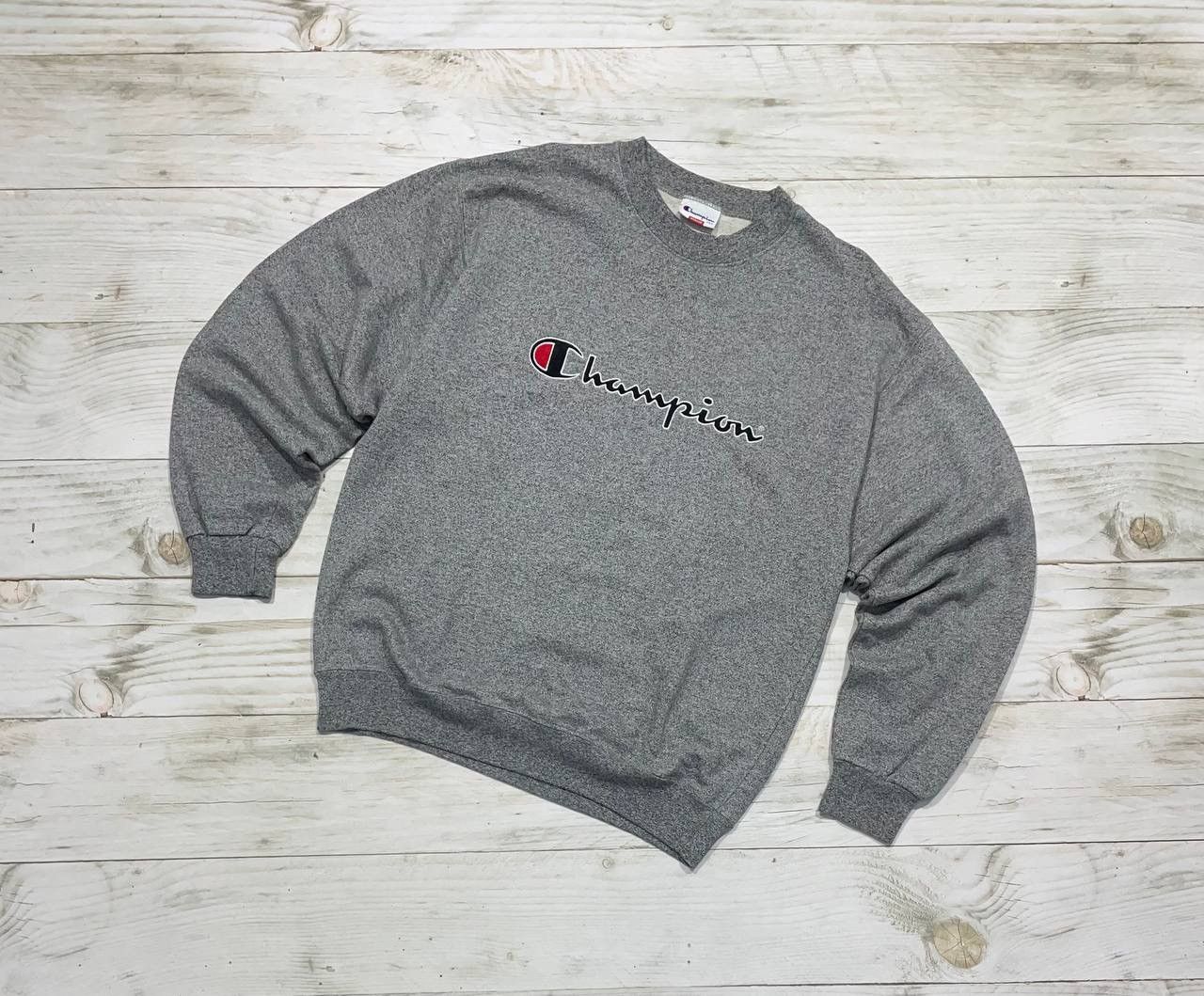 Champion Streetwear Vintage Vintage Champion Sweatshirt 90s Big Logo Pullover Grey Grailed