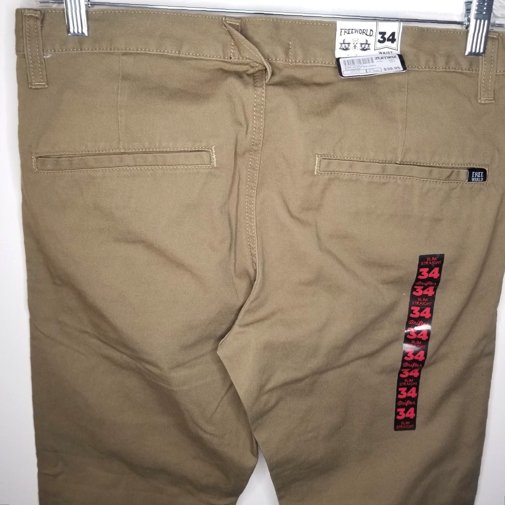 Vintage NEW Free World Mens Beige Chino Pants Slim Straight Size 34x29 Size US 34 / EU 50 - 5 Thumbnail