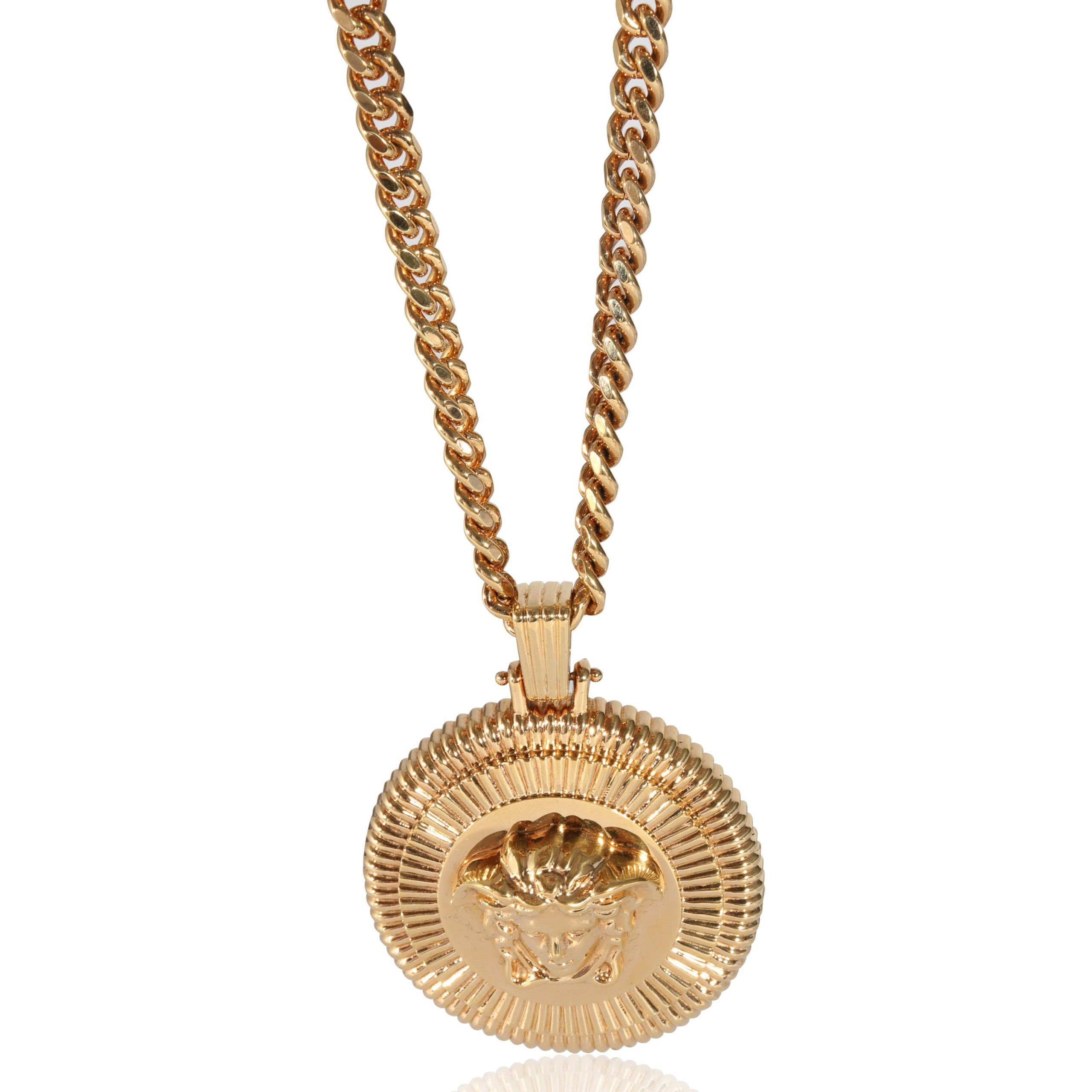 image of Versace Medusa Gold Tone Pendant On Curb Chain, Women's