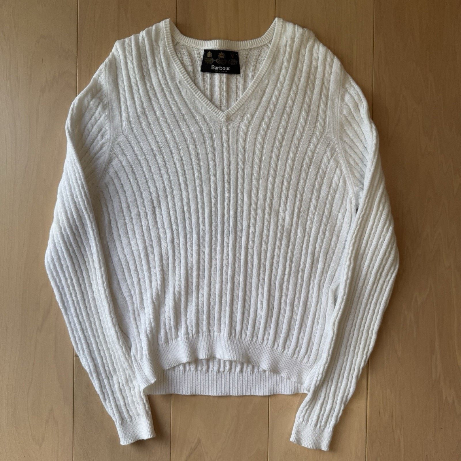 Barbour Barbour Cable Knit Sweater Women's 16 White Cotton Pullover Size XXL / US 16-18 / IT 52-54 - 2 Thumbnail